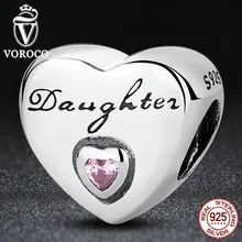 VOROCO Regalo 925 de Plata Amor de la Hija, rosa CZ Encantos Del Grano cupieron Las Pulseras Pandora Joyería Moda Mujer S323