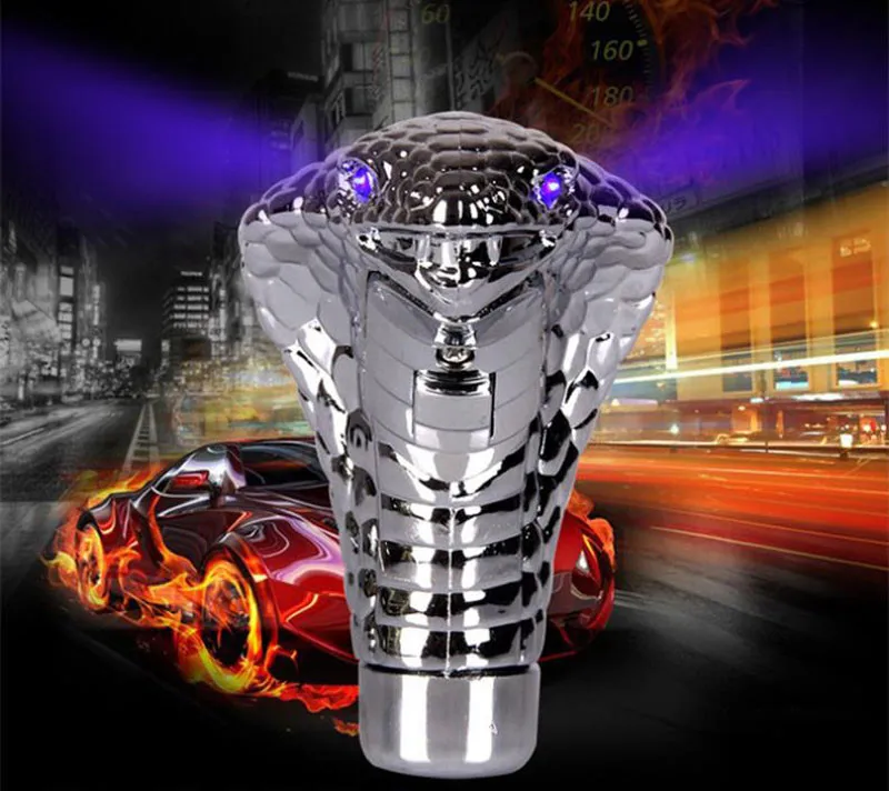 CARPRIE Chrome Blue LED Eyes Car Cobra Manual Gear Shift Knob Snake