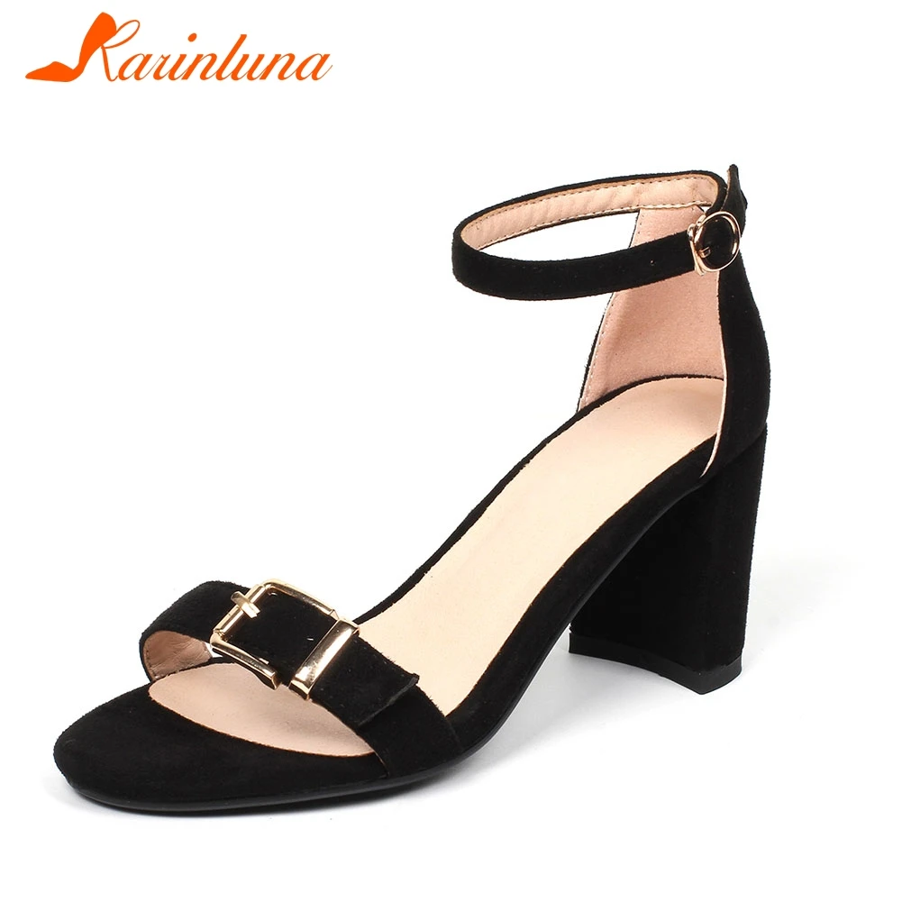 

KARINLUNA Big Size 31-44 Ankle Strap High Heels Flock Summer Sandals Fashion Women Shoes Party Summer Sandals Shoes Woman