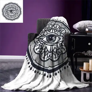 

Occult Blanket Realistic Retro Eye Pattern in Round Eastern Mandala Form Micro Cosmos Design Print Warm Blankets for Beds