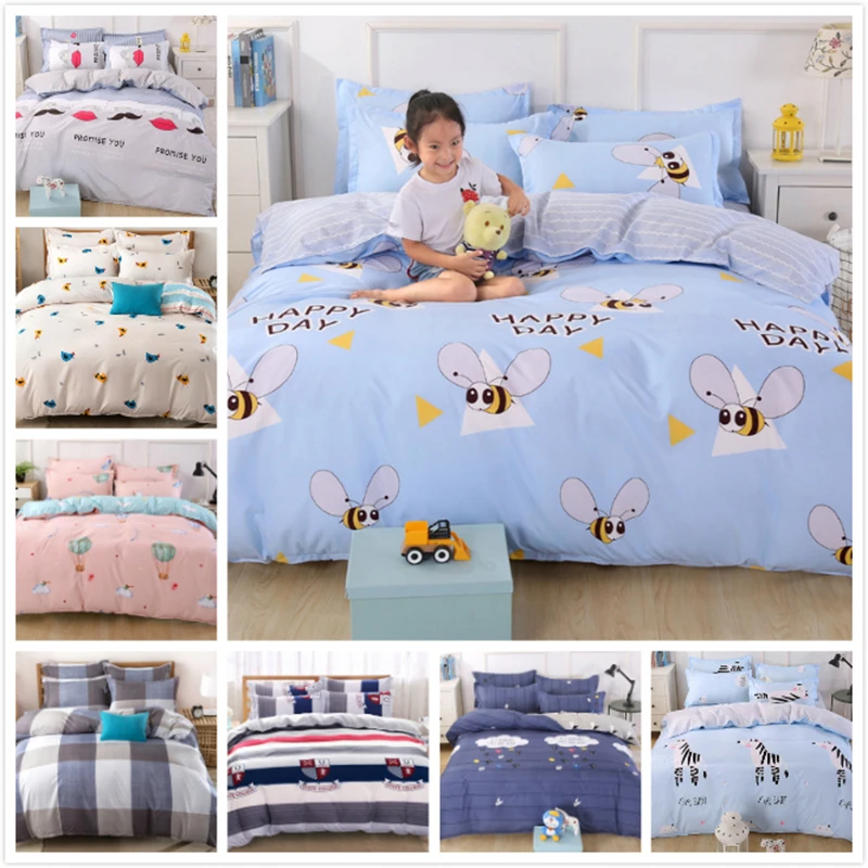 Cute Animal Bee Pattern Blue Duvet Cover 3 4pcs Bedding Set Kids