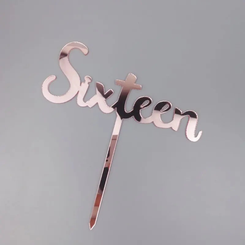 

2pcs mirror acrylic rose gold sweet sixteen cake topper
