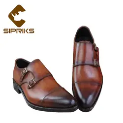Sipriks/мужская двойная декоративная застёжка из кожи с натуральным лицевым покрытием; официальная обувь; итальянские модельные туфли Goodyear