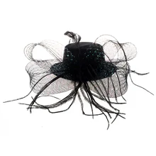 Перо 2 заколки для волос лук черный Мини Топ шляпа вечерние Лолита косплей Готика