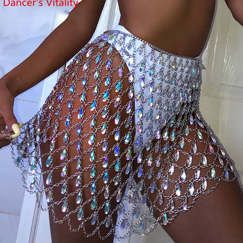 

Western Nightclub New Exaggerating Fishnet Sequin Rhinestone Skirt Waist Chain DS Pole Belly Jazz Dance Body Chain Accessories