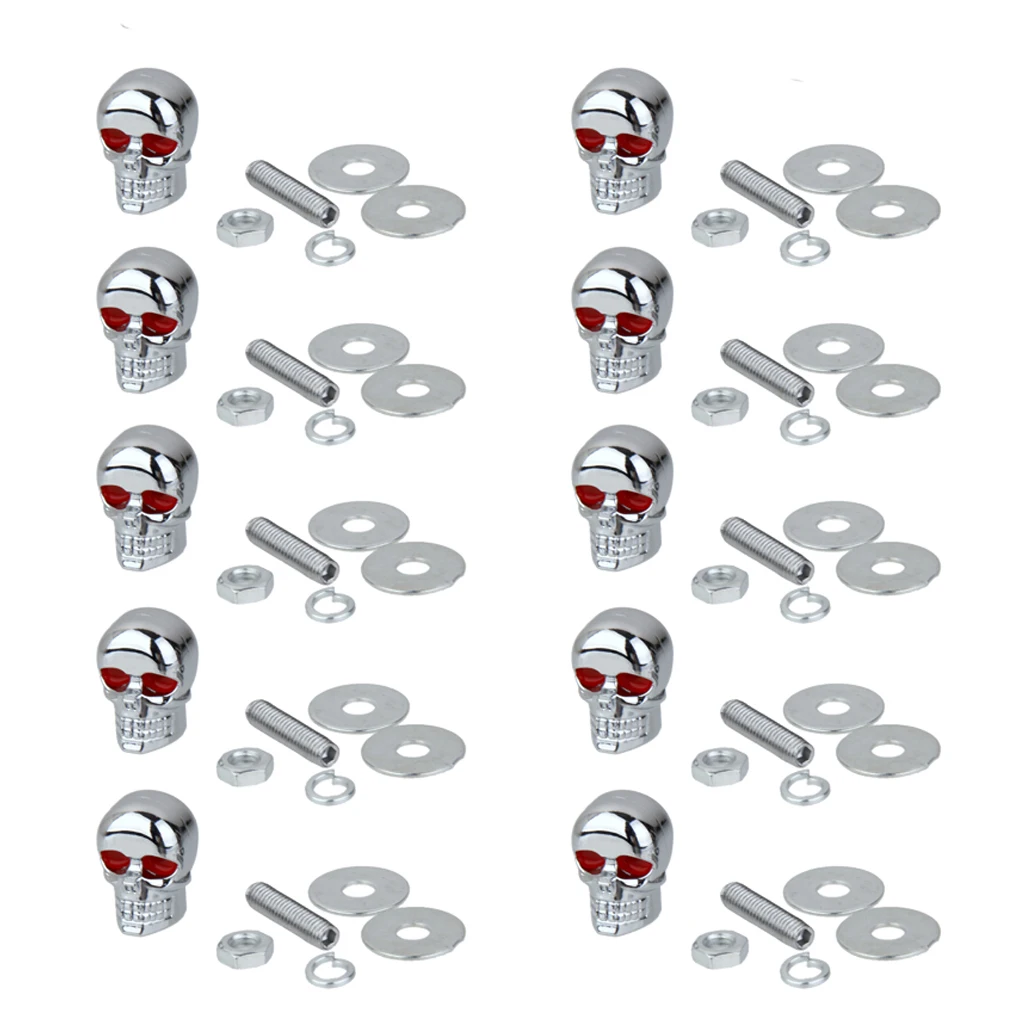 

10Pcs Skull Red Eye Bolts Screws Nuts Universal for Motorcycle License Plate Frame Windshield Tag Fastener Easy Installation DIY