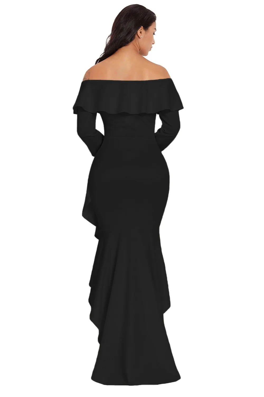 Black-Lantern-Sleeve-Asymmetric-Ruffle-Hem-Evening-Dress-LC610303-2-2