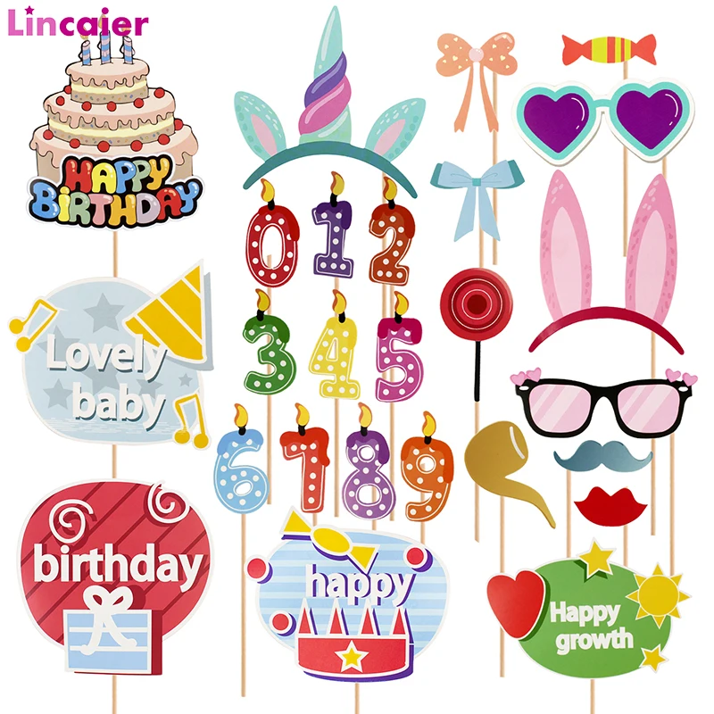 

Happy Birthday Photobooth Props Party Decoration Kids Photo Booth Kit Funny Accessories 0 1 2 3 4 5 6 7 8 9 Baby Girl Boy