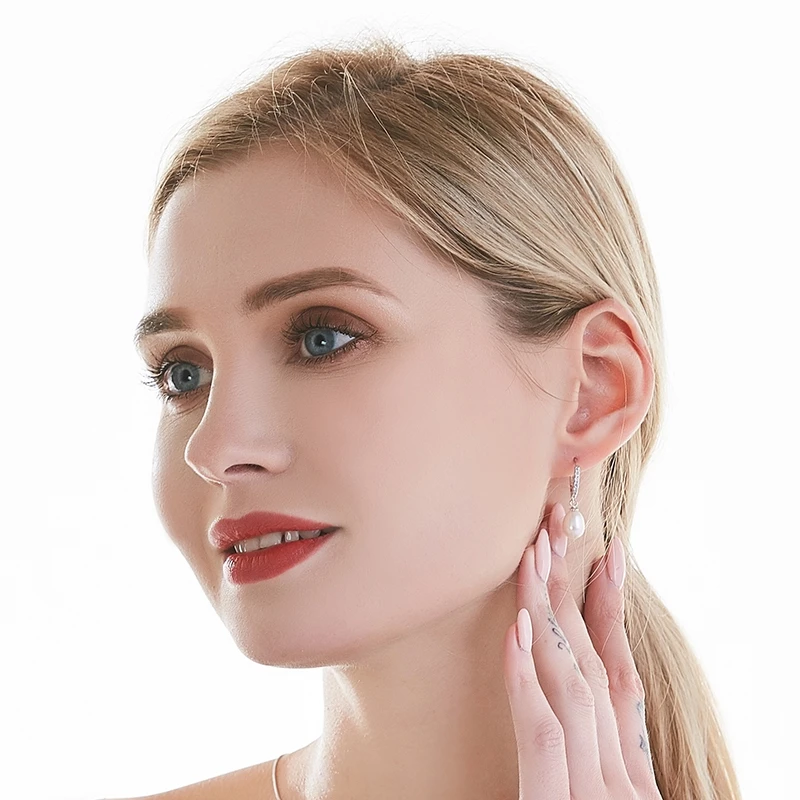 Top Quality 100% Natural Freshwater Pearl Water Drop Earrings Fashion Elegant Party Zirconia Silver 925 Jewelry Women's gift - Image 2