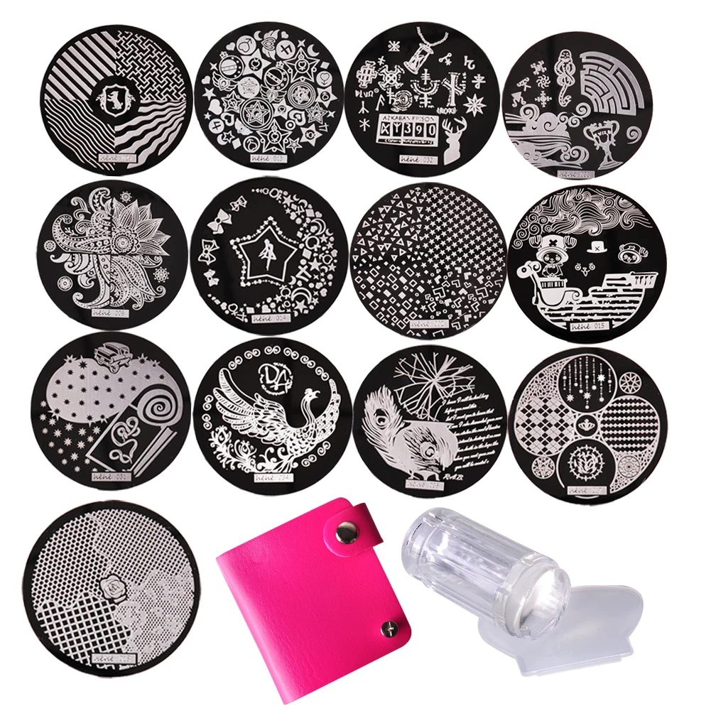 13 шт. трафареты для стемпинга ногтей и сумка хранения|clear jelly stamper|jelly stampernail art plate |