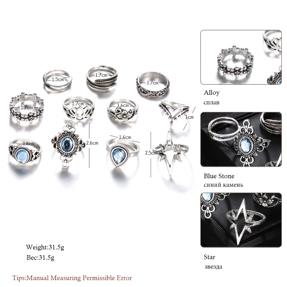 Meyfflin панковские кольца на кончик пальца для женщин винтажная звезда серебряного цвета набор колец с кристаллами богемные ювелирные изделия на палец средней длины Bague Femme