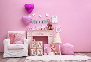 

Laeacco Baby Newborn Room Cake Balloons Sofa Gifts Toy Photography Background Customized Photographic Backdrop For Photo Studio