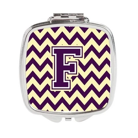 Carolines Treasures CJ1058-FSCM Letter F Chevron Purple & Gold Compact Mirror (1)