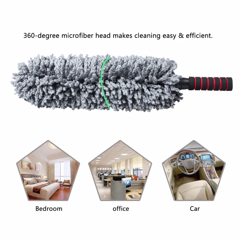 Microfiber Car Cleaning Duster Lint Wax Polishing Tool Extendable Handle (5)