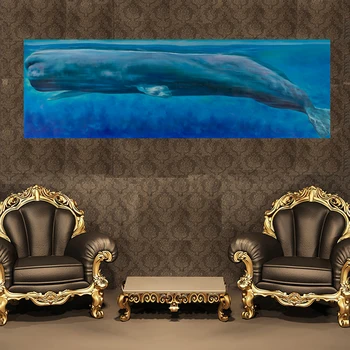 

Long Style Blue Sea Whale Wall Art Canvas Painting Home Decoration For Bedroom Living Room Animal Painting Calligraphy