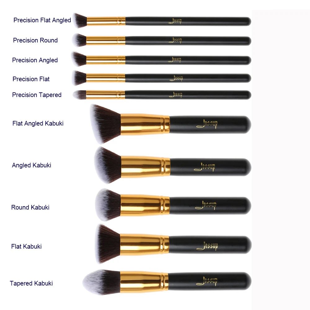 Skup Jessup marka 10 sztuk czarny złoty pędzle do makijażu pędzle podkład kosmetyki kabuki zestawy zestaw pędzli do makijażu blush Kit Tools
