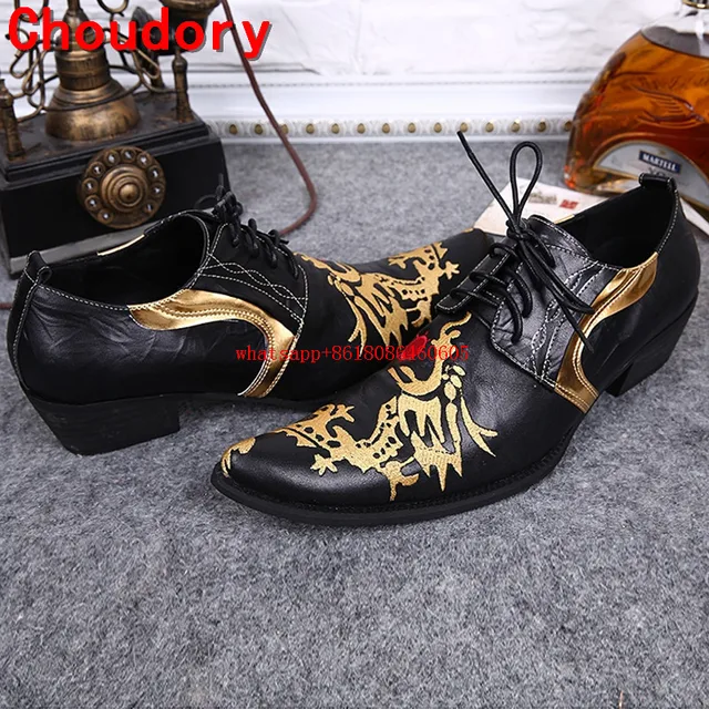 Totem 0 choudory Heels Gleiten Italienische 50Off Us85 Freizeit Britischen Stil Schuhe Bestickt Drache High Auf Formale Herren KJc1uTl35F