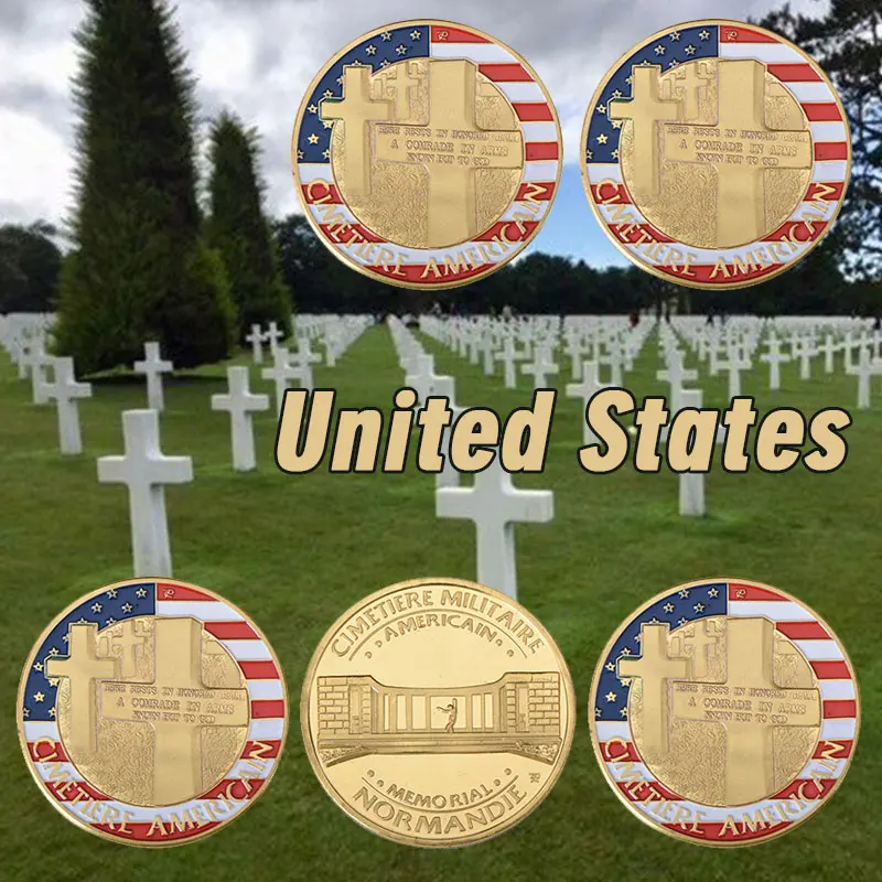 WR Cimetiere Americain памятная Золотая монета Normandie Challenge МОНЕТА Позолоченные