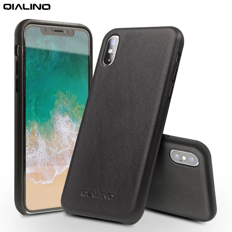 QIALINO, чехол для телефона из натуральной кожи, для Apple, для iPhone X, Роскошный деловой стиль, ультра тонкая задняя крышка для iPhone XS, для 5,8 дюймов - Цвет: Black