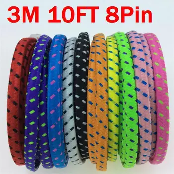 

3M 10FT Fabric braided Flat Noodles USB Cable for mobile phone x 7 9 8 6 6 plus 5 5s 500pcs /lot free shipping
