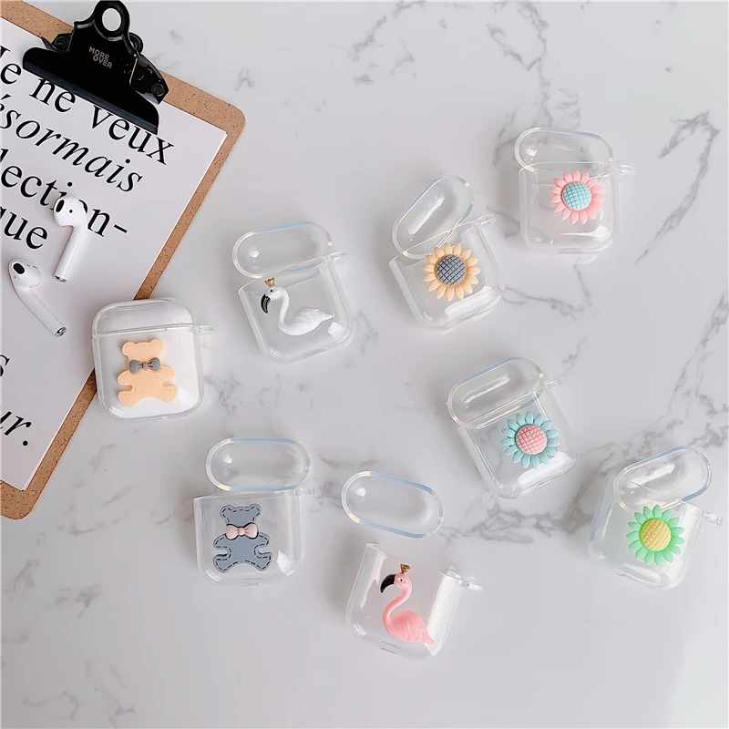 3D Flamingo Bear Sunflower Clear Airpods Case Soft TPU Cute Headphone Case Cover for Apple Airpods 1 2 Shockproof Protect Funda 3D Flamingo Bear Sunflower Clear Airpods Case Soft TPU Cute Headphone Case Cover for Apple Airpods 1 2 Shockproof Protect Funda
