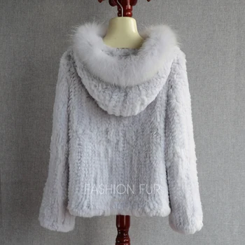 

2018 Winter Hood Women Clothes Rex Rabbit Fur Knitted Coats Real Fox Fur Trim Natural Fur Overcoats Jackets Garments RFJ0034