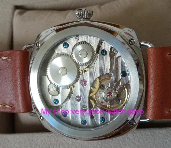 47 мм PARNIS с черным циферблатом азиатские 6497 механические мужские часы с ручным заводом светящиеся стрелки механические наручные часы 336