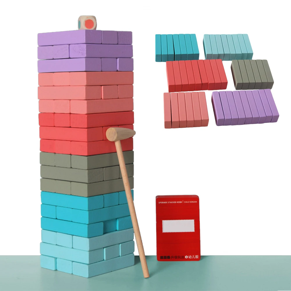 

Wooden Building Blocks Stacking Blocks Wood Early Educational Toys Stacked High Toy Kids Cognitive Tumbling Tower Colorful Gifts