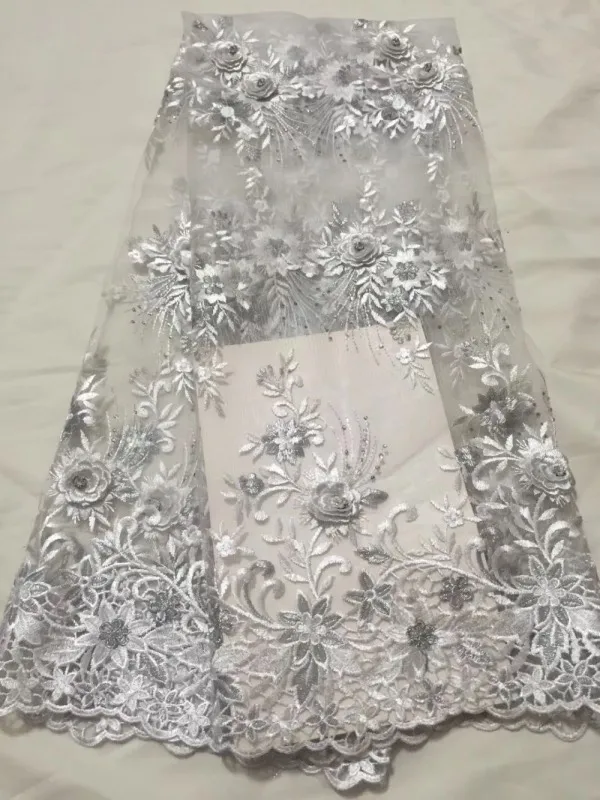 3D цветок аппликация Сетка кружевная ткань гипюр стразы кружева для африканских Индии женщин ткань для свадебного платья Красный 3D тюль - Цвет: 2