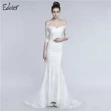Elegant Off Shoulder Lace Wedding Dress 2018 Mermaid with Long Sleeves Sheer Back Bride Bride Dresses Trouwjurk Bridal Gown
