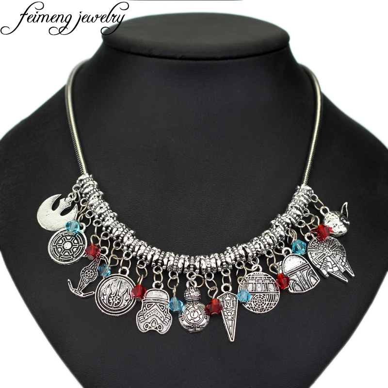 

Star Wars Charm Choker Necklace Falcon Darth Vader Storm Troops Crystal Beads Pendant Necklace Fashion Jewelry