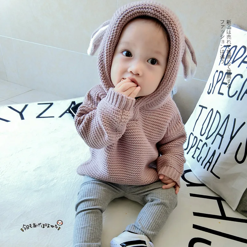 

Cute Rabbit Ear Baby Boys Sweaters with velvet baby clothes Girl Knitted Winter Baby Jacket Winter Clothes for Newborn Sweater