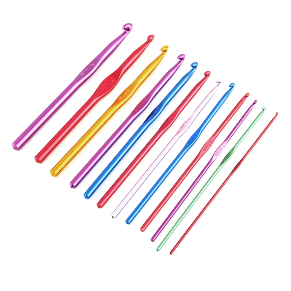 

2016 Hot Free Shipping 1set 12 Pcs Multicolour Aluminum Crochet Hook Knitting Kit Needles Set Weave Craft Yarn Stitches