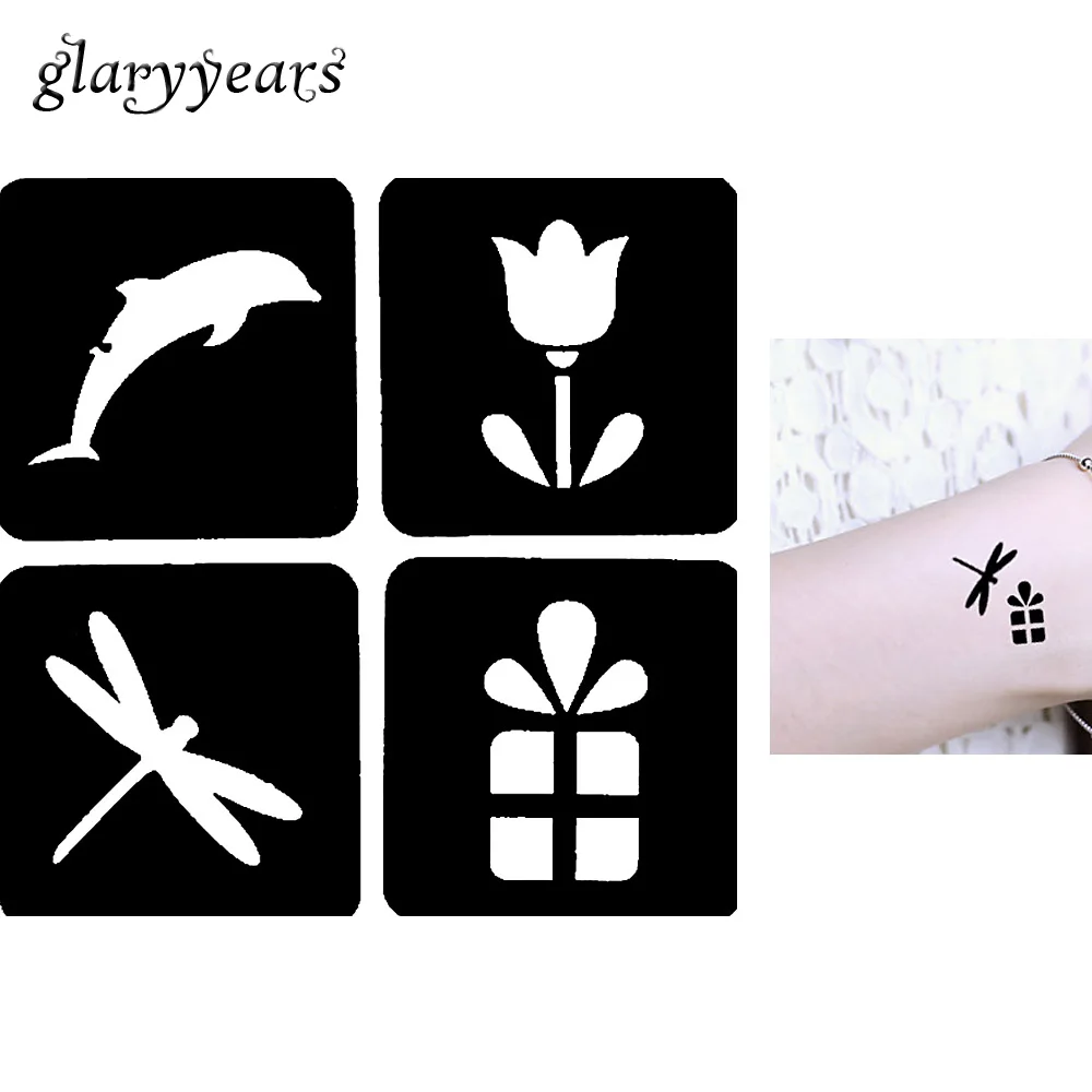 1 Простыни черный Цвет Henna татуировки трафарет Hollow Дельфин Цветок Подарок Рисунок Дизайн для Для женщин Средства ухода за кожей Книги по искусству инструмент татуировки шаблон g115