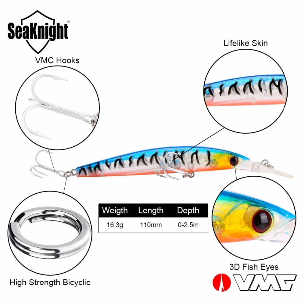 SeaKnight бренд SK045 серия Minnow 5 шт./лот рыболовная приманка 110 мм/4.33in 16 3 г VMC Крючки 3D