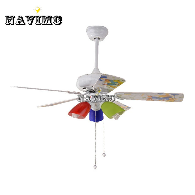 

Colorful Ceiling Fan With Light Kits For Children Room Coffee House Living Room Lamp 42 inch Stainless Steel Fan Fixture
