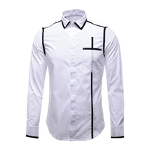 Британский стиль мужские новые Геометрические полосы Slim Fit платье рубашка осень весна сплошной размера плюс с длинным рукавом деловая рубашка из хлопка