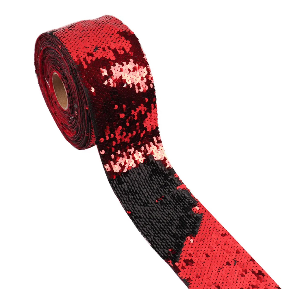 red x black 2 года/лот двухцветная Двусторонняя Блестящая лента 75 мм Blingbling ручная работа лента DIY Пояс головной убор материалы Свадебные украшения - Цвет: red x black