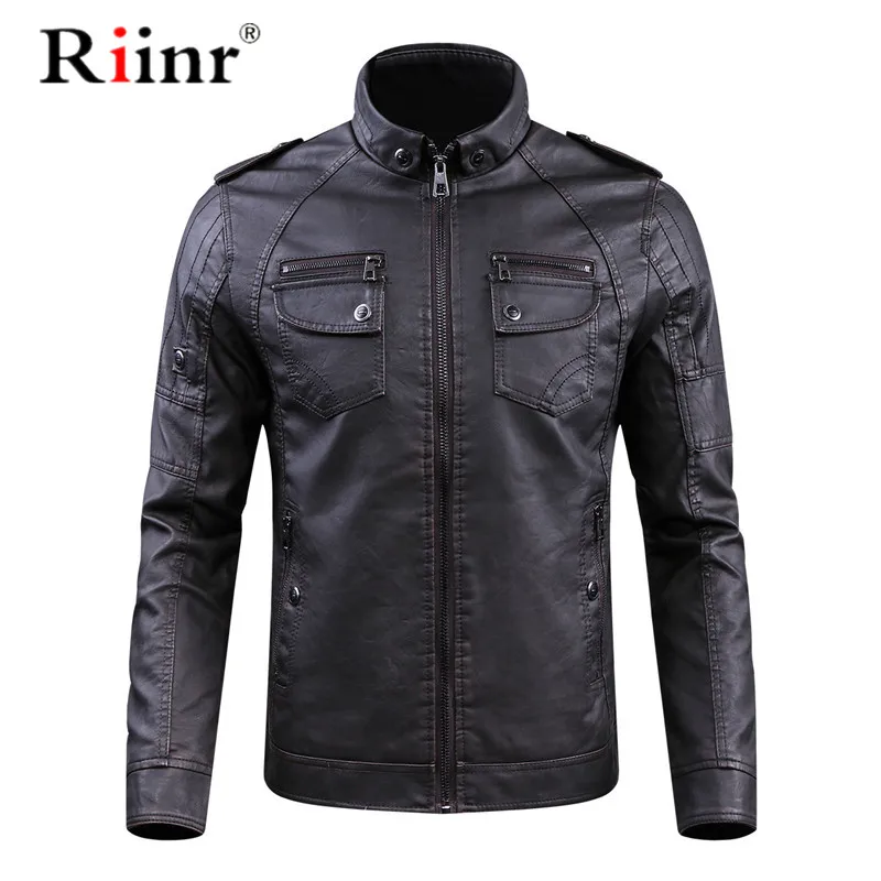 Riinr кожаная куртка для мужчин Пальто 4XL брендовая Высококачественная верхняя