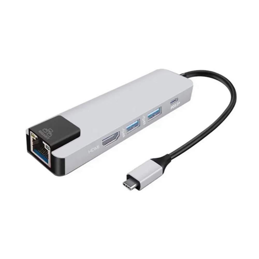 5 в 1 концентратор адаптер usb type C Hdmi 4K USB C к Gigabit Ethernet Rj45 Lan адаптер для Mac Book Pro Thunderbolt 3 USB-C зарядное устройство P - Цвет: Серебристый