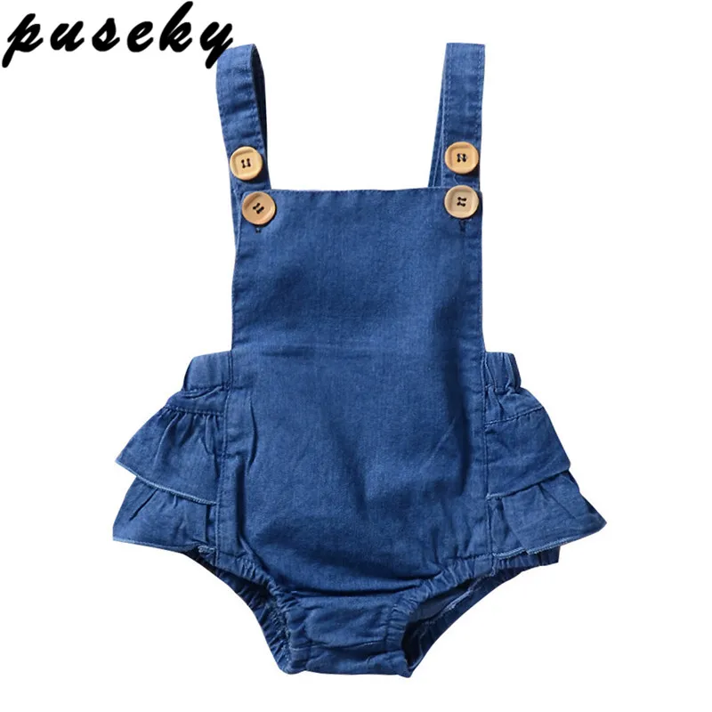 

Puseky Newborn Baby Girls Clothes Backless Bodysuits Tops Denim Ruffles Cute Jumpsuit Bodysuit Clothing Baby Girl 0-24M
