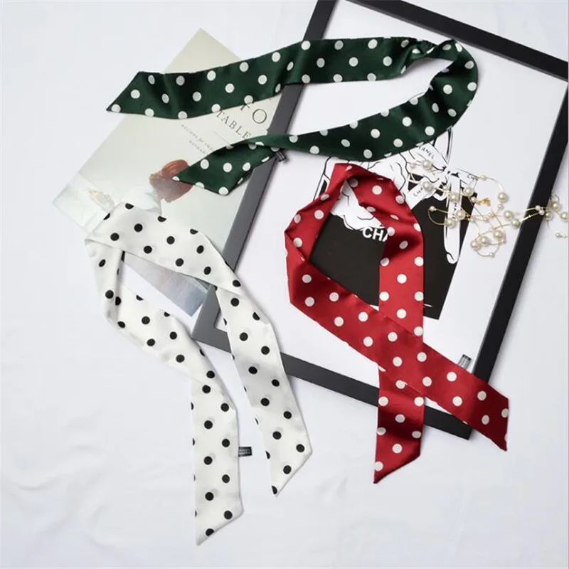 

2019 New Dot Animal Cute Cat Goat Print Silk Scarf Women Skinny Scarves Women Small Handle Bag Ribbons Head band Long Ties Scarf