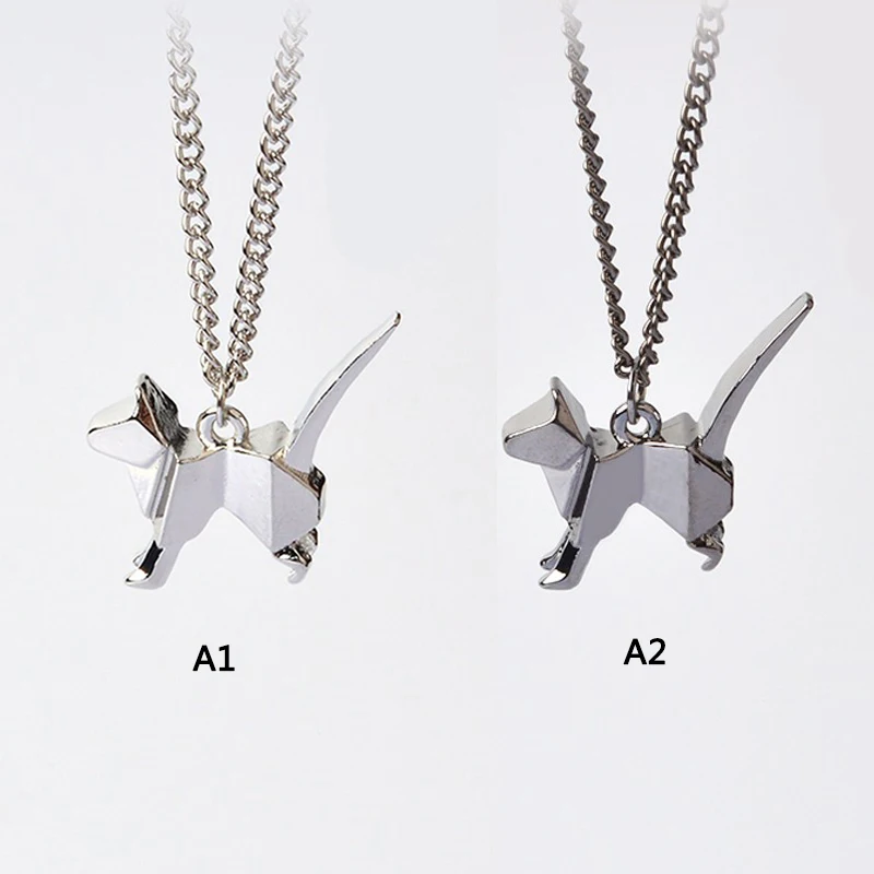 Ожерелье кошка оригами котенок собака Силуэт кулон ожерелье для женщин мужчин серебро черный креативный Животный ювелирные изделия