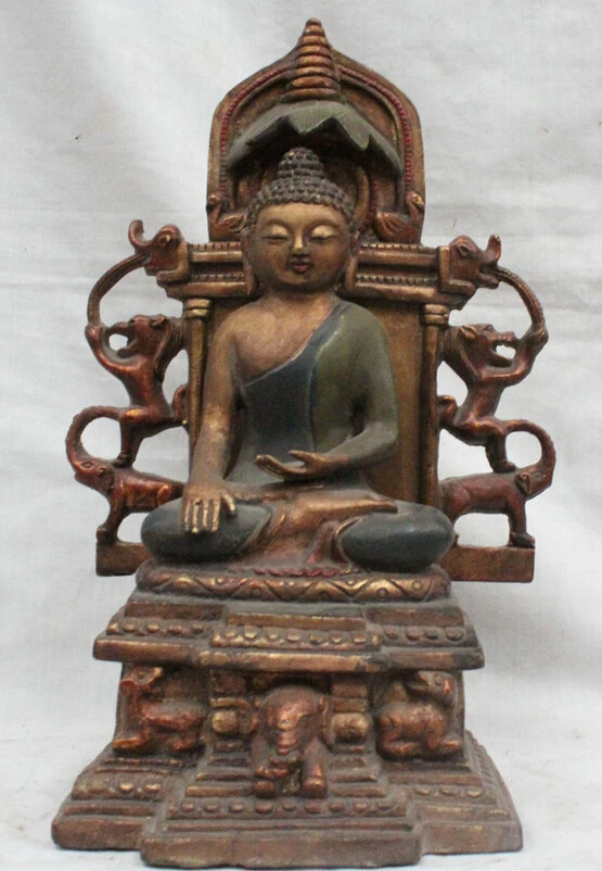 

S2075 11" Tibet Tibetan Buddhism Bronze Seat Shakyamuni Amitabha Buddha Shrine Statue D0318