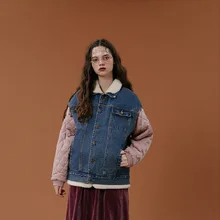 Женская Повседневная куртка Весна новое двухсекционное пальто и джинсовое пальто толстые короткие теплые куртки Лоскутная Женская верхняя одежда