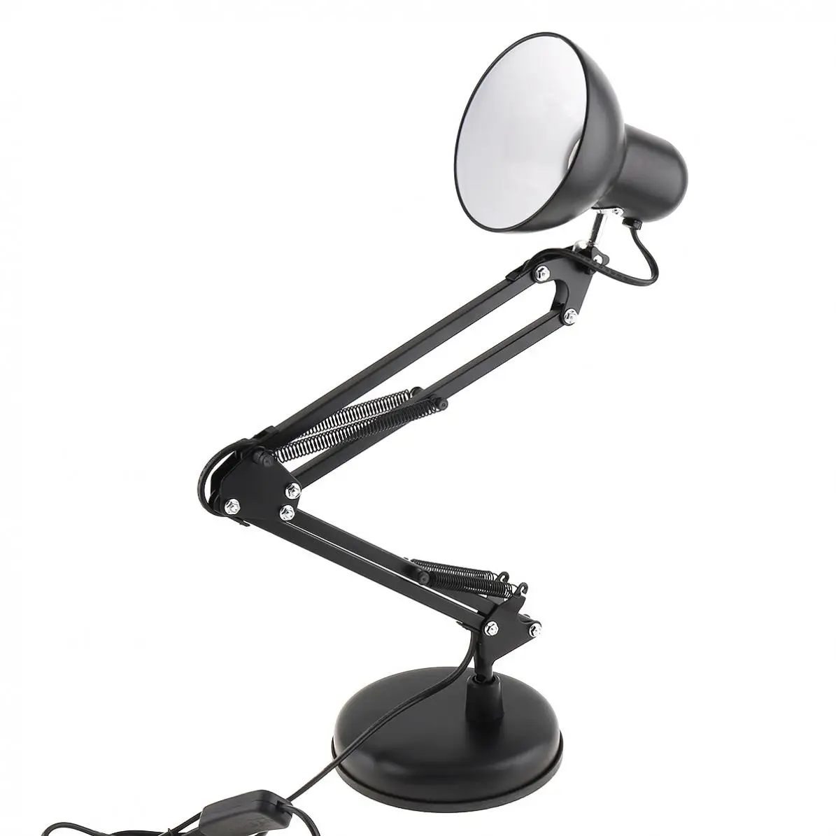  Black Flexible Swing Arm Clamp Mount Desk Lamp with Base and Key Switch Support Bulb for Home / Off