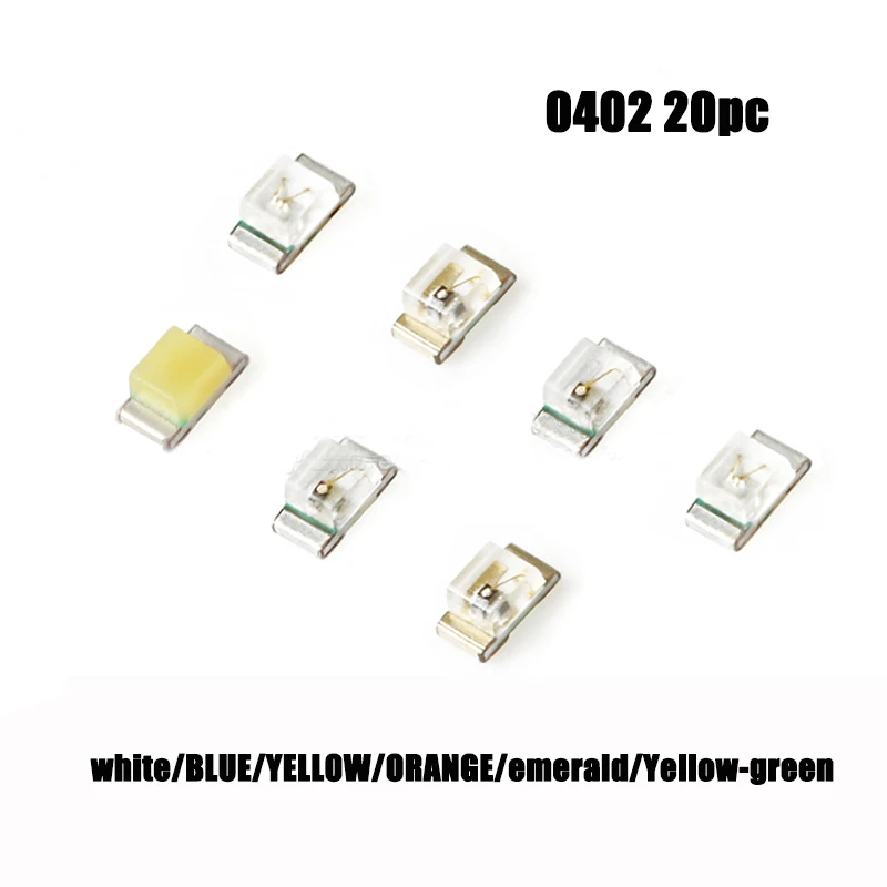 20 шт. 0402 SMD светодиодный Диод супер яркий белый красный зеленый желтый синий