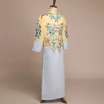 

New arrival male cheongsam Chinese style costume the groom dress jacket long gown traditional Chinese wedding dress men