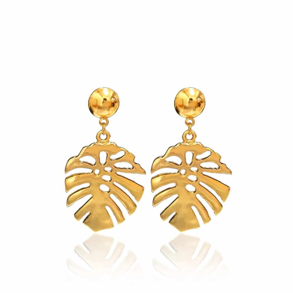 

2019 Boho Metal Monstera Leaf Dangle Earring for Woman Tropical Plant Leaves Brinco Statement Beach Holiday Jewelry Friend Gift