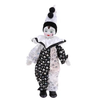 

23cm Height Funny Porcelain Clown Man Wearing High-grade Brocade Clothes Figure Doll Toy Xmas Party Decoration Polka Dots